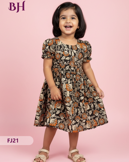 Black Cotton Printed Baby Frocks – Latest Kids Wear Collection | Bhavana Handlooms