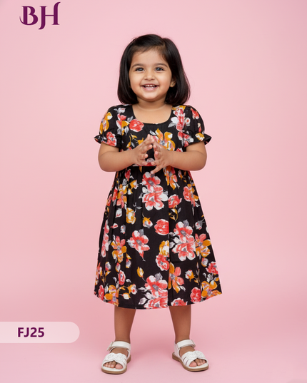 Black Color Cotton Printed Baby Frocks – Latest Kids Wear Collection | Bhavana Handlooms