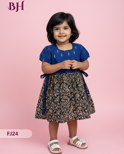 Blue & Black Cotton Printed Baby Frocks – Latest Kids Wear Collection | Bhavana Handlooms