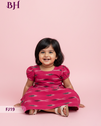 Pink Cotton Printed Baby Frocks – Latest Kids Wear Collection | Bhavana Handlooms