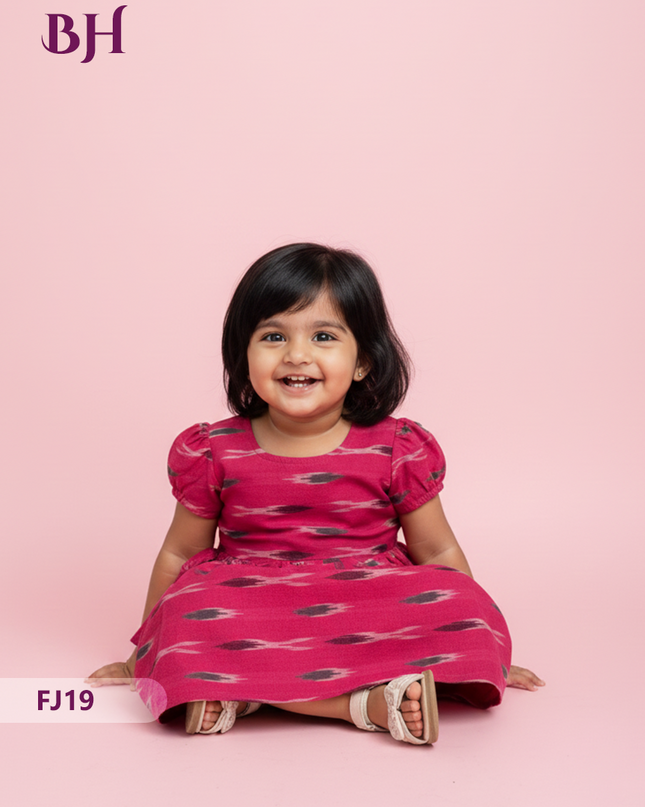 Pink Cotton Printed Baby Frocks – Latest Kids Wear Collection | Bhavana Handlooms