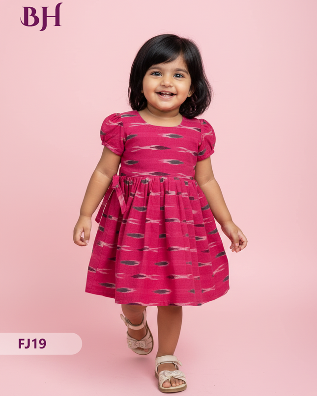 Pink Cotton Printed Baby Frocks – Latest Kids Wear Collection | Bhavana Handlooms