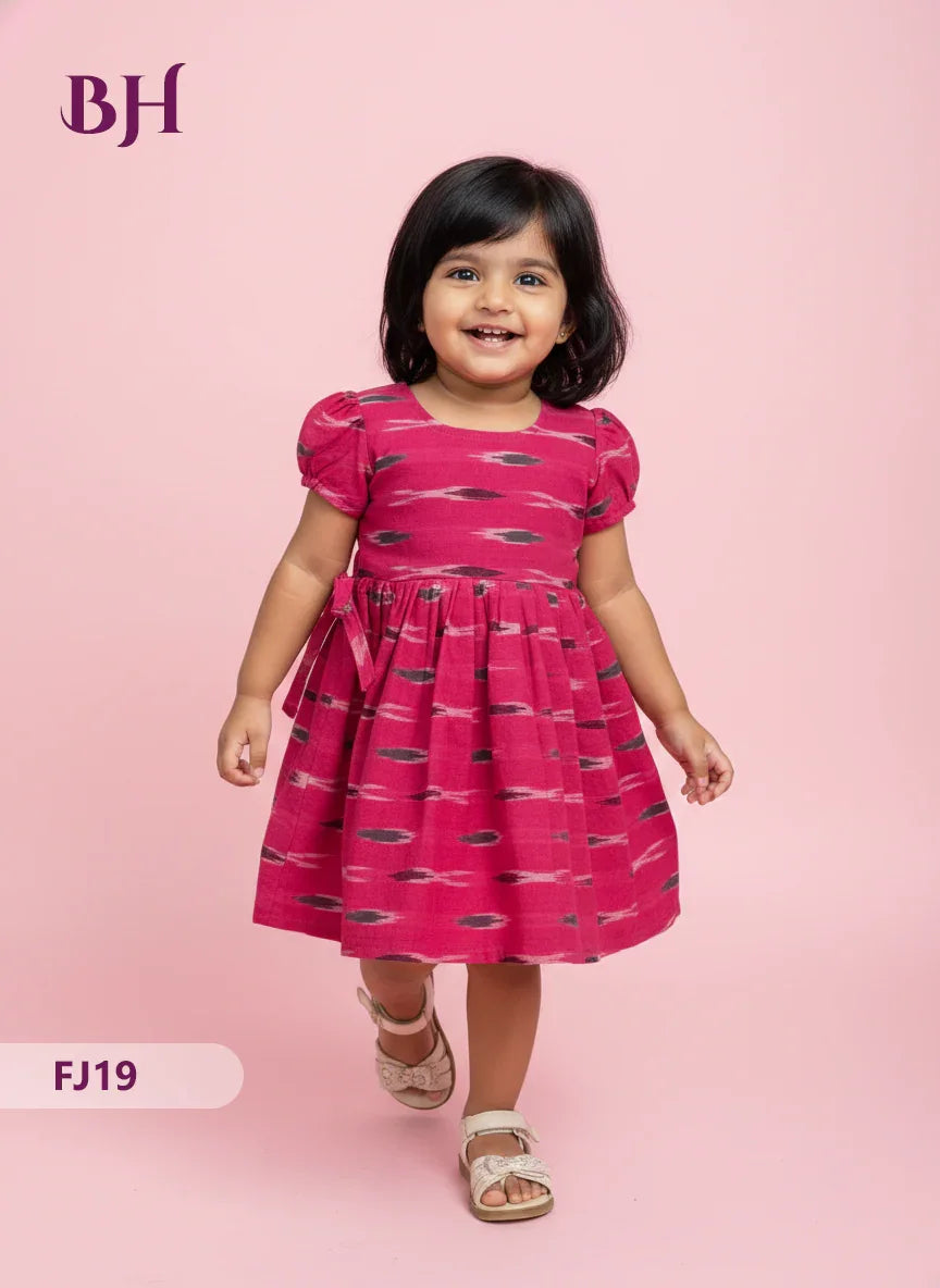 Pink Cotton Printed Baby Frocks – Latest Kids Wear Collection | Bhavana Handlooms