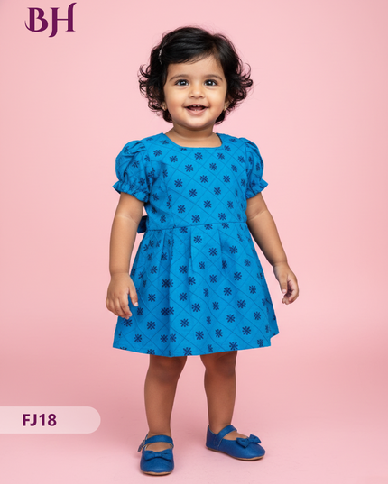 Blue Cotton Printed Baby Frocks – Latest Kids Wear Collection | Bhavana Handlooms