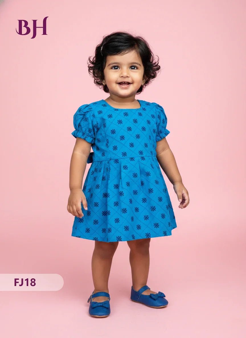 Blue Cotton Printed Baby Frocks – Latest Kids Wear Collection | Bhavana Handlooms