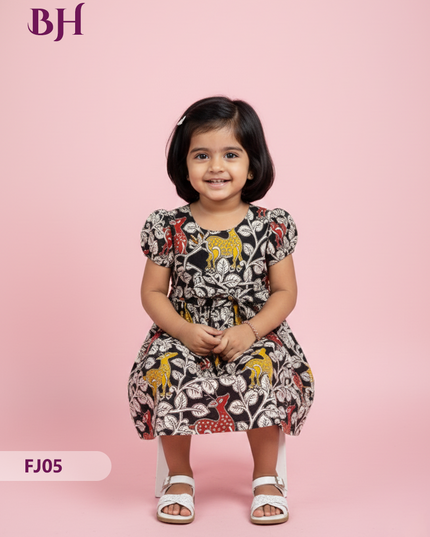 Black Color Cotton Printed Baby Frocks – Latest Kids Wear Collection | Bhavana Handlooms