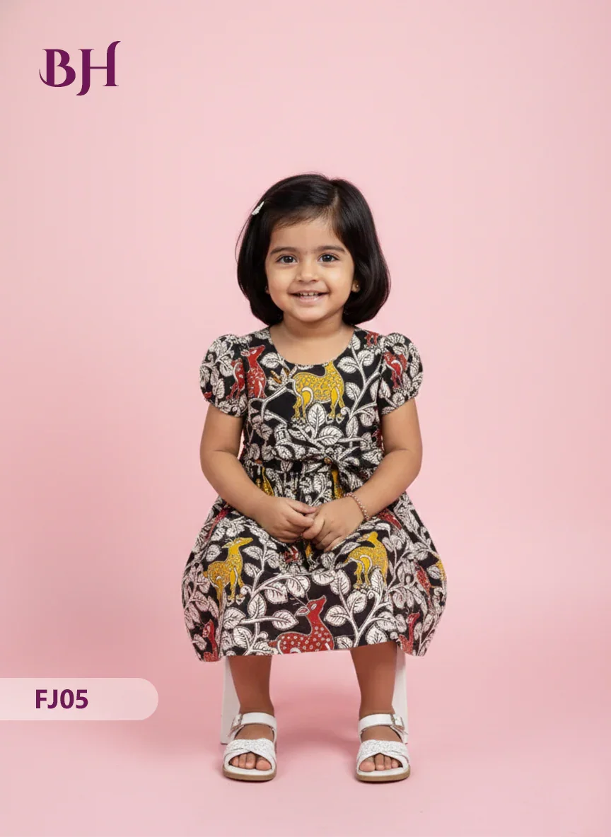 Black Color Cotton Printed Baby Frocks – Latest Kids Wear Collection | Bhavana Handlooms