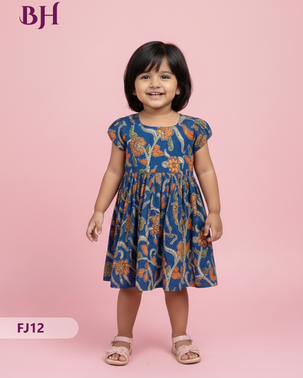 Blue Cotton Printed Baby Frocks – Latest Kids Wear Collection | Bhavana Handlooms