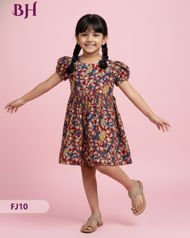 Red Color Cotton Printed Baby Frocks – Latest Kids Wear Collection | Bhavana Handlooms