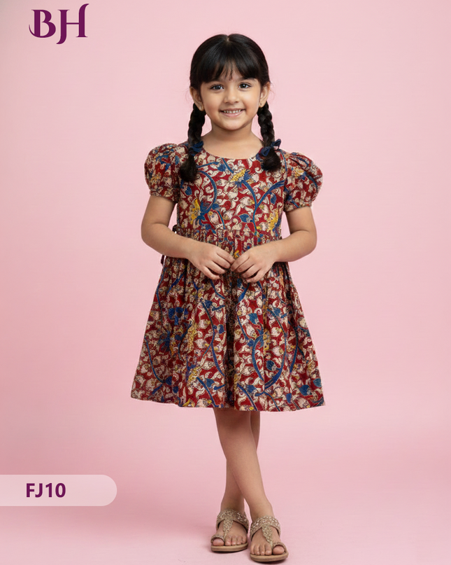 Red Color Cotton Printed Baby Frocks – Latest Kids Wear Collection | Bhavana Handlooms