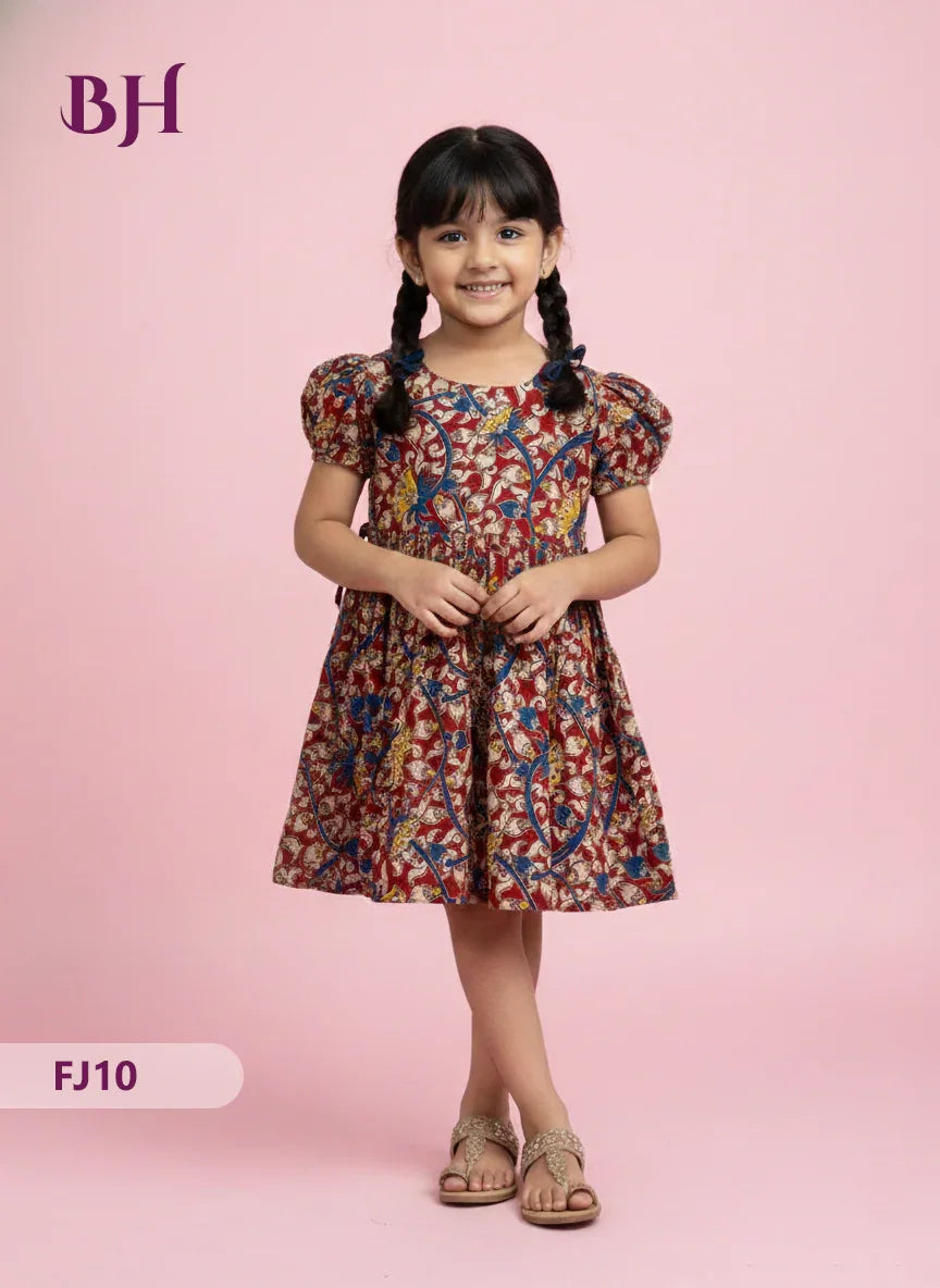 Red Color Cotton Printed Baby Frocks – Latest Kids Wear Collection | Bhavana Handlooms