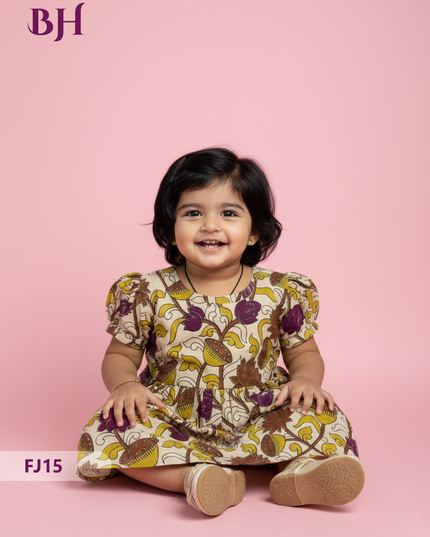Half White Color Cotton Printed Baby Frocks – Latest Kids Wear Collection | Bhavana Handlooms