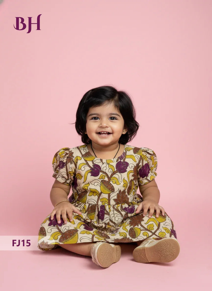 Half White Color Cotton Printed Baby Frocks – Latest Kids Wear Collection | Bhavana Handlooms