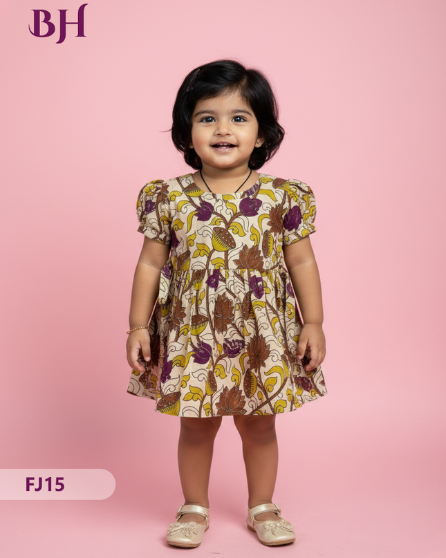 Half White Color Cotton Printed Baby Frocks – Latest Kids Wear Collection | Bhavana Handlooms