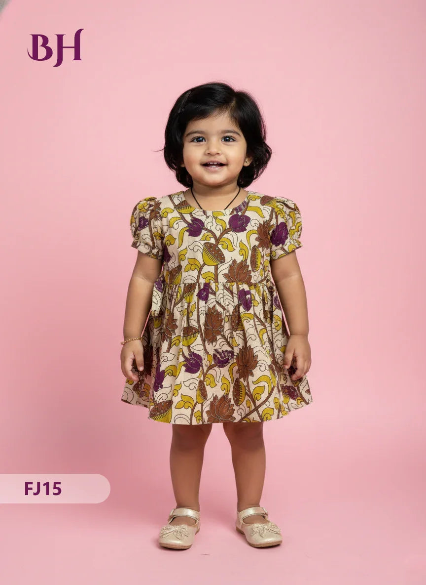 Half White Color Cotton Printed Baby Frocks – Latest Kids Wear Collection | Bhavana Handlooms