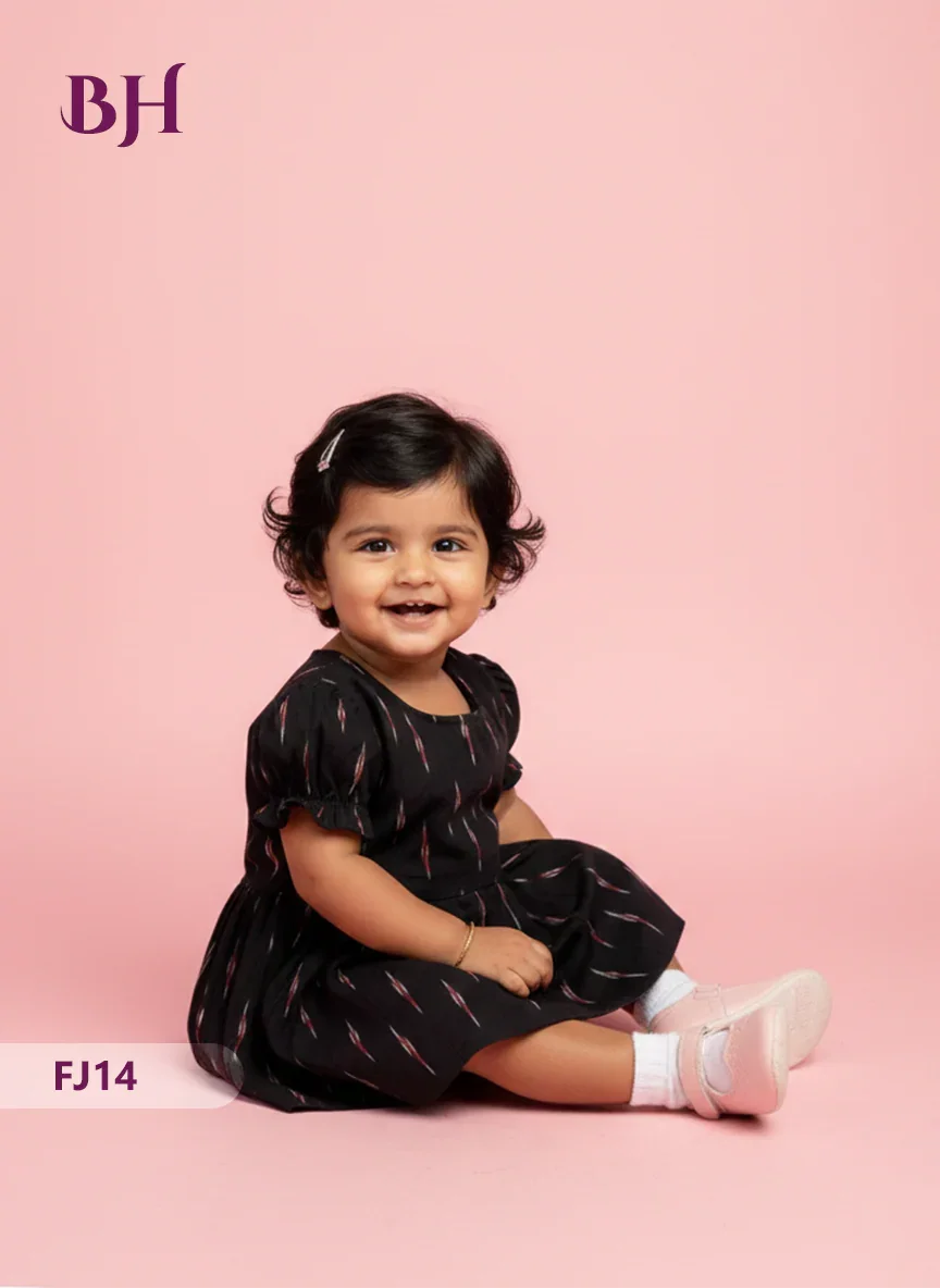 Black Color Cotton Printed Baby Frocks – Latest Kids Wear Collection | Bhavana Handlooms