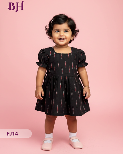 Black Color Cotton Printed Baby Frocks – Latest Kids Wear Collection | Bhavana Handlooms