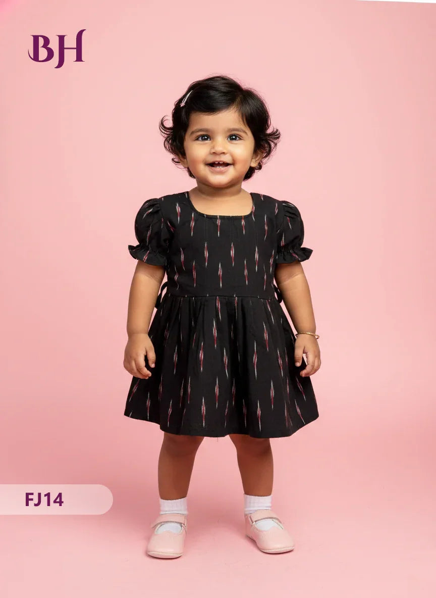 Black Color Cotton Printed Baby Frocks – Latest Kids Wear Collection | Bhavana Handlooms