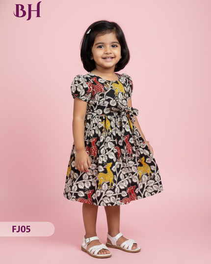 Black Color Cotton Printed Baby Frocks – Latest Kids Wear Collection | Bhavana Handlooms