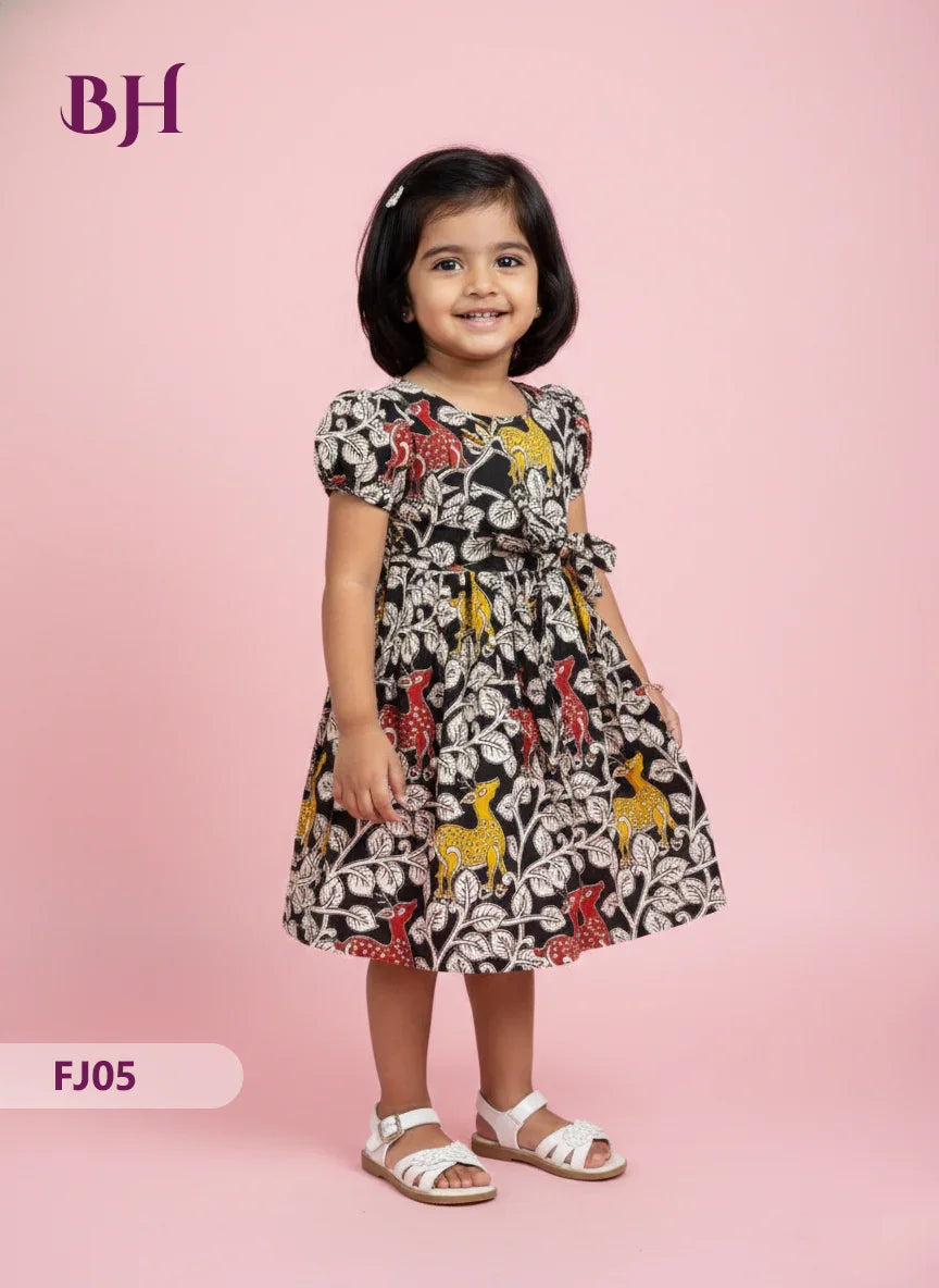 Black Color Cotton Printed Baby Frocks – Latest Kids Wear Collection | Bhavana Handlooms