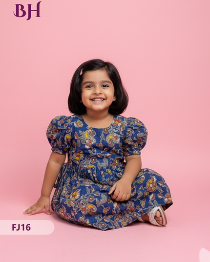 Blue Color Cotton Printed Baby Frocks – Latest Kids Wear Collection | Bhavana Handlooms