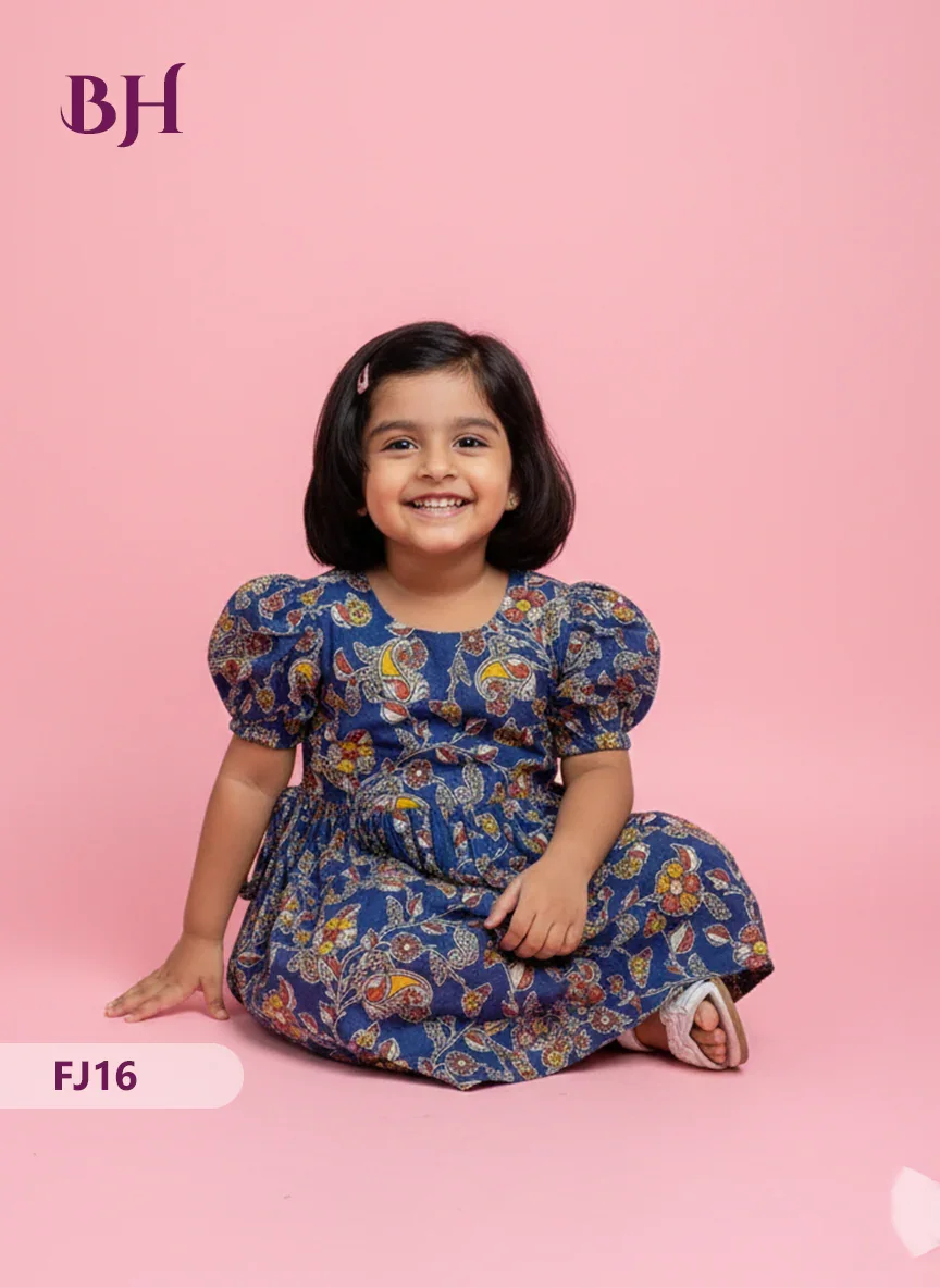 Blue Color Cotton Printed Baby Frocks – Latest Kids Wear Collection | Bhavana Handlooms