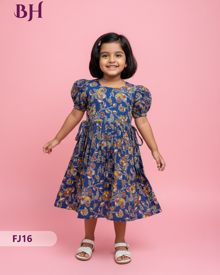 Blue Color Cotton Printed Baby Frocks – Latest Kids Wear Collection | Bhavana Handlooms