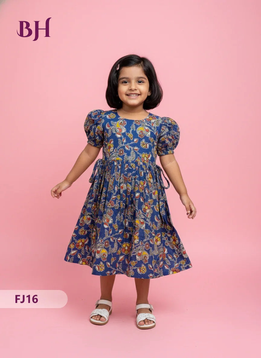 Blue Color Cotton Printed Baby Frocks – Latest Kids Wear Collection | Bhavana Handlooms
