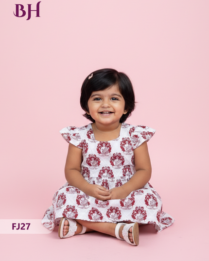 White Color Cotton Printed Baby Frocks – Latest Kids Wear Collection | Bhavana Handlooms