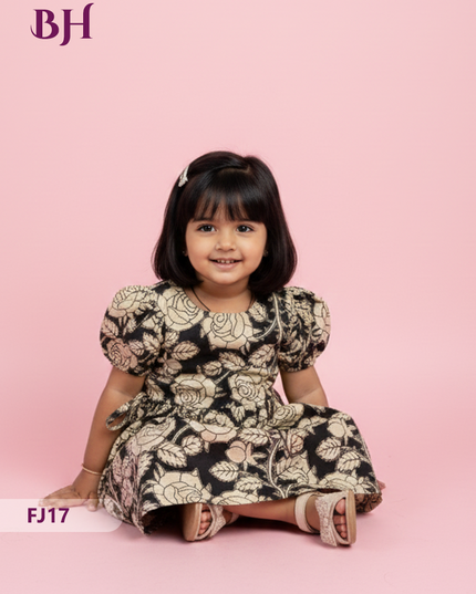 Black Color Cotton Printed Baby Frocks – Latest Kids Wear Collection | Bhavana Handlooms