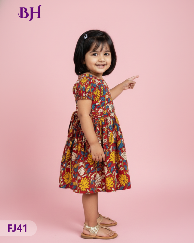 Red Cotton Printed Baby Frocks – Latest Kids Wear Collection | Bhavana Handlooms