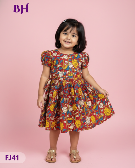 Red Cotton Printed Baby Frocks – Latest Kids Wear Collection | Bhavana Handlooms