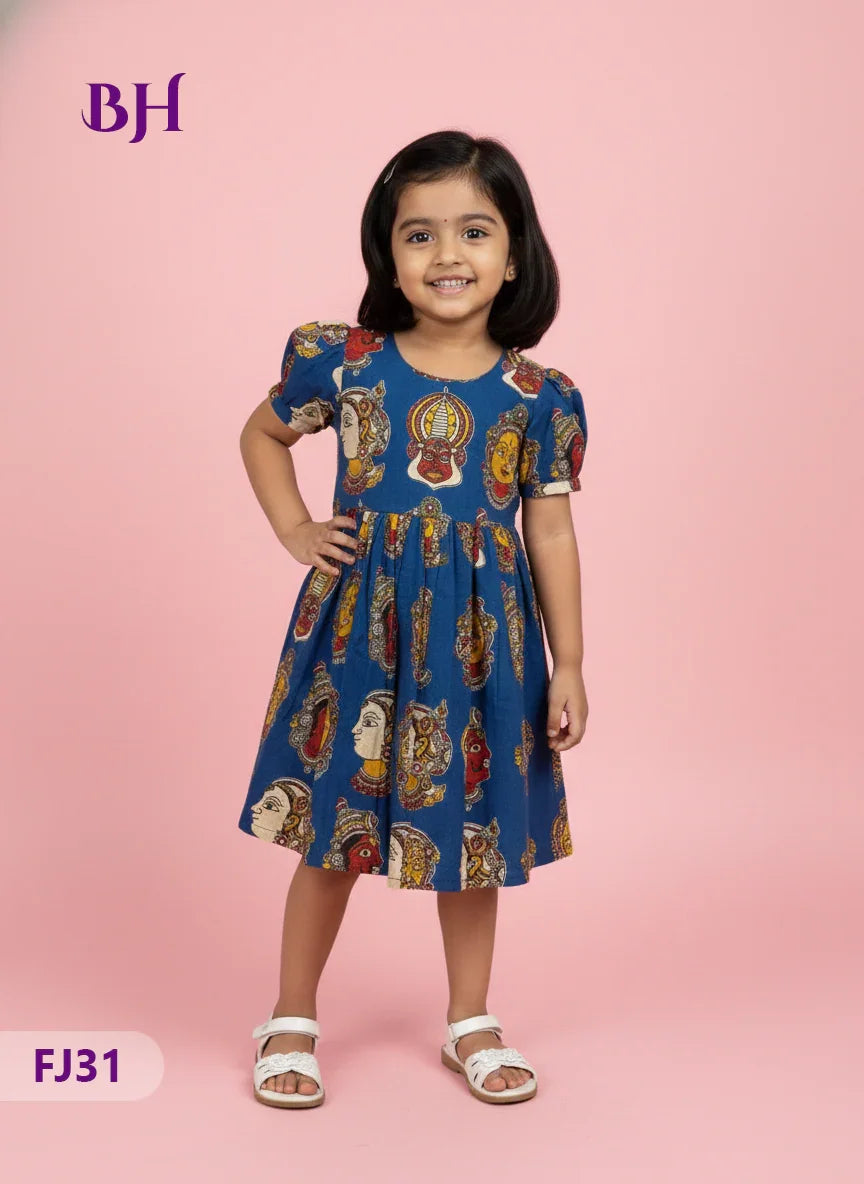 Blue Cotton Printed Baby Frocks – Latest Kids Wear Collection | Bhavana Handlooms