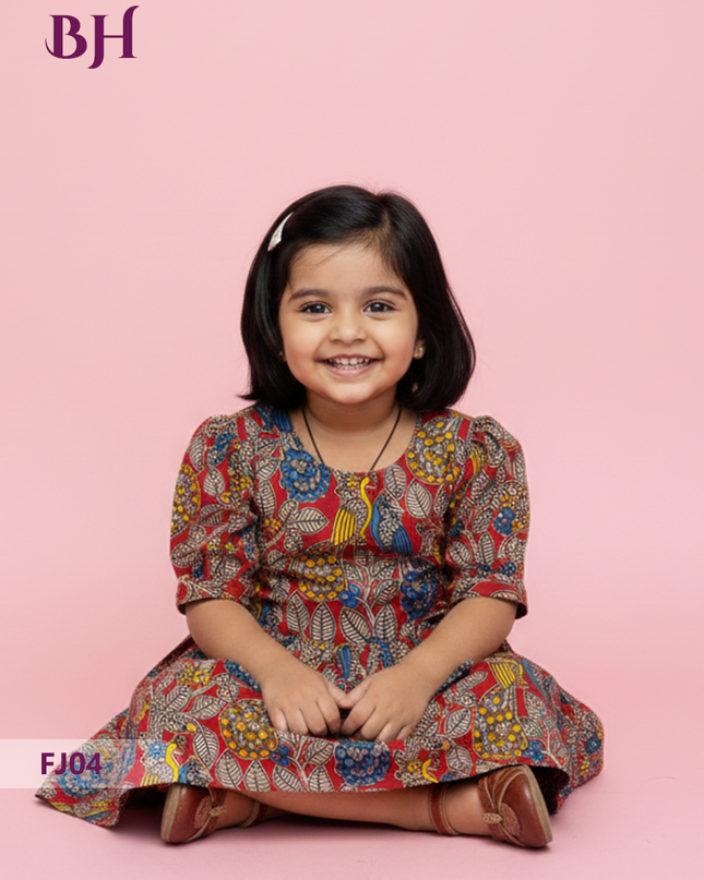 Red Color Cotton Printed Baby Frocks – Latest Kids Wear Collection | Bhavana Handlooms