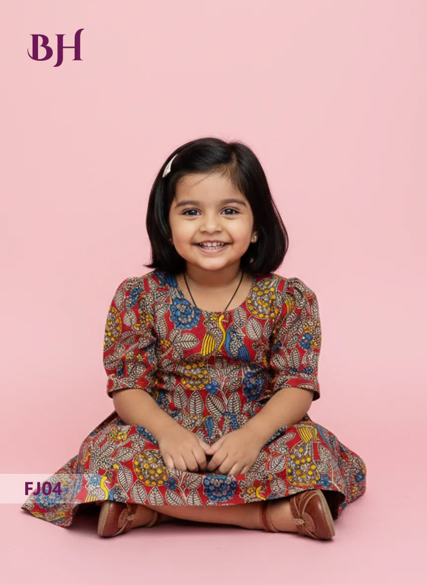 Red Color Cotton Printed Baby Frocks – Latest Kids Wear Collection | Bhavana Handlooms