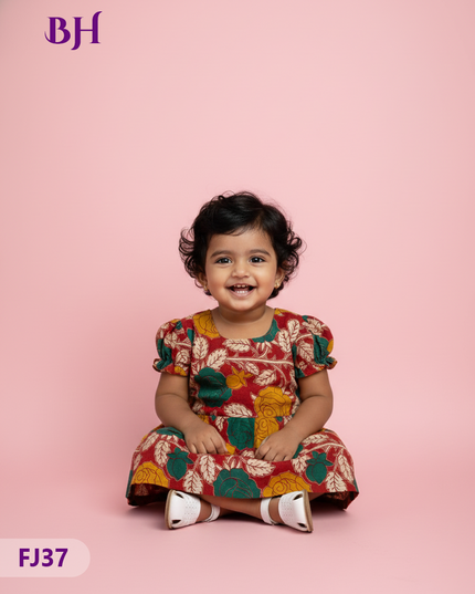 Red Cotton Printed Baby Frocks – Latest Kids Wear Collection | Bhavana Handlooms