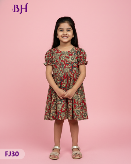 Red Cotton Printed Baby Frocks – Latest Kids Wear Collection | Bhavana Handlooms