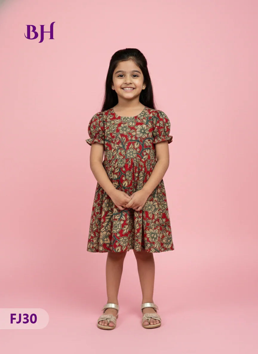 Red Cotton Printed Baby Frocks – Latest Kids Wear Collection | Bhavana Handlooms