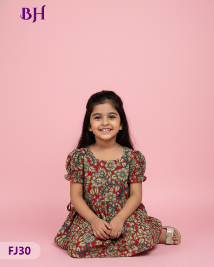 Red Cotton Printed Baby Frocks – Latest Kids Wear Collection | Bhavana Handlooms