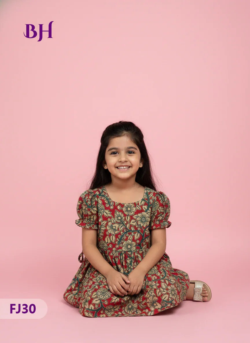 Red Cotton Printed Baby Frocks – Latest Kids Wear Collection | Bhavana Handlooms
