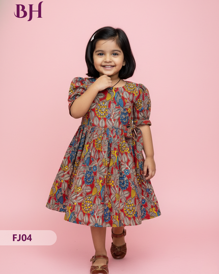 Red Color Cotton Printed Baby Frocks – Latest Kids Wear Collection | Bhavana Handlooms
