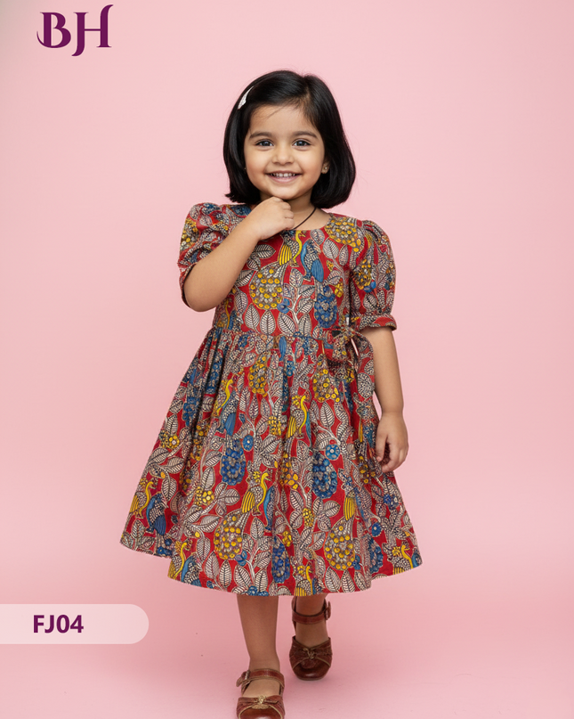Red Color Cotton Printed Baby Frocks – Latest Kids Wear Collection | Bhavana Handlooms