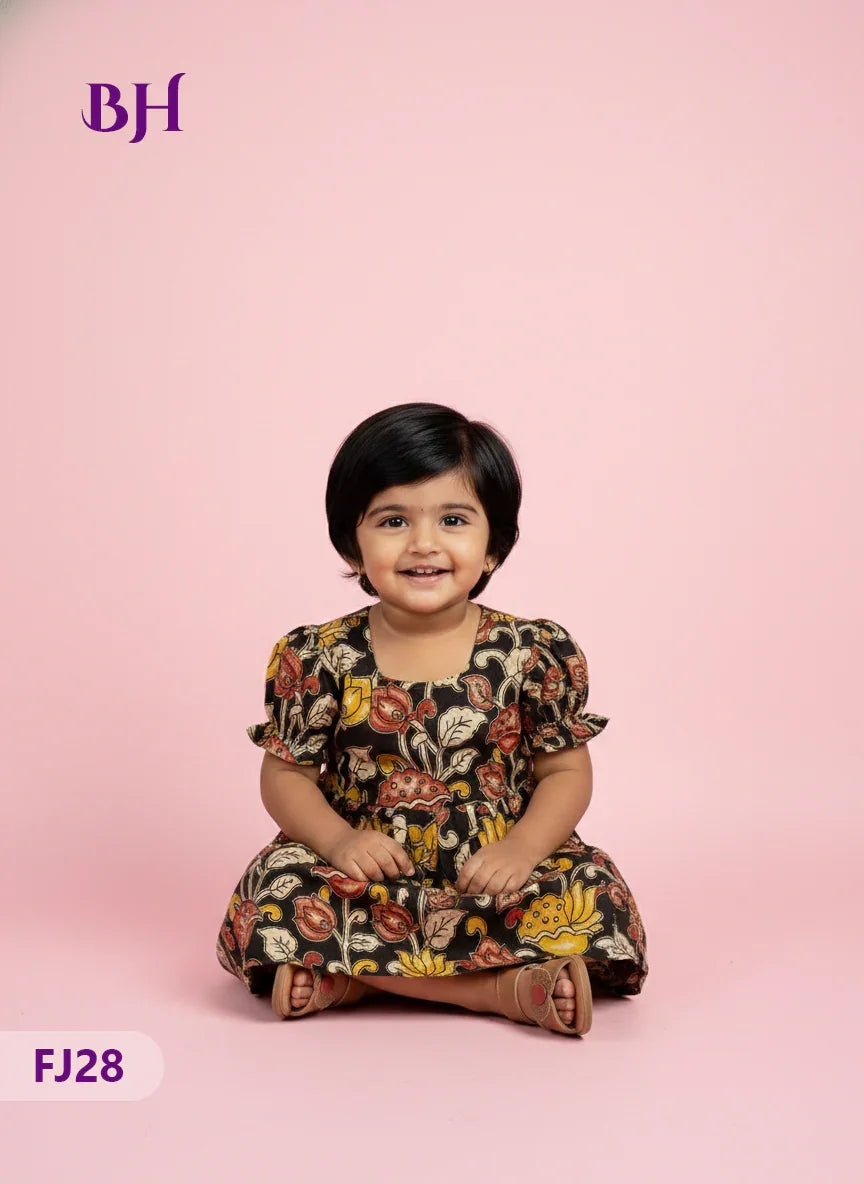 Black Cotton Printed Baby Frocks – Latest Kids Wear Collection | Bhavana Handlooms