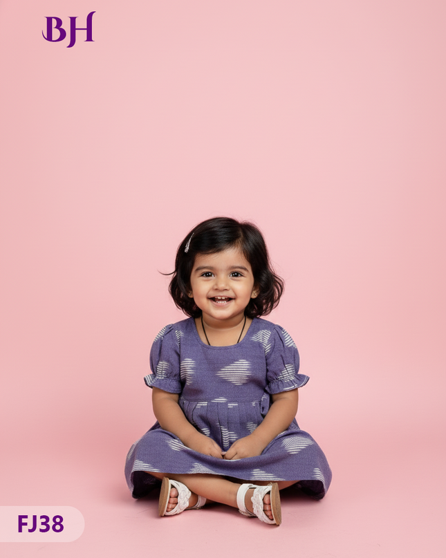 Lavender Cotton Printed Baby Frocks – Latest Kids Wear Collection | Bhavana Handlooms
