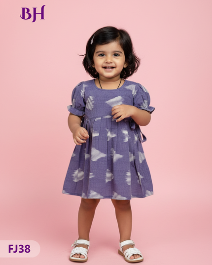 Lavender Cotton Printed Baby Frocks – Latest Kids Wear Collection | Bhavana Handlooms