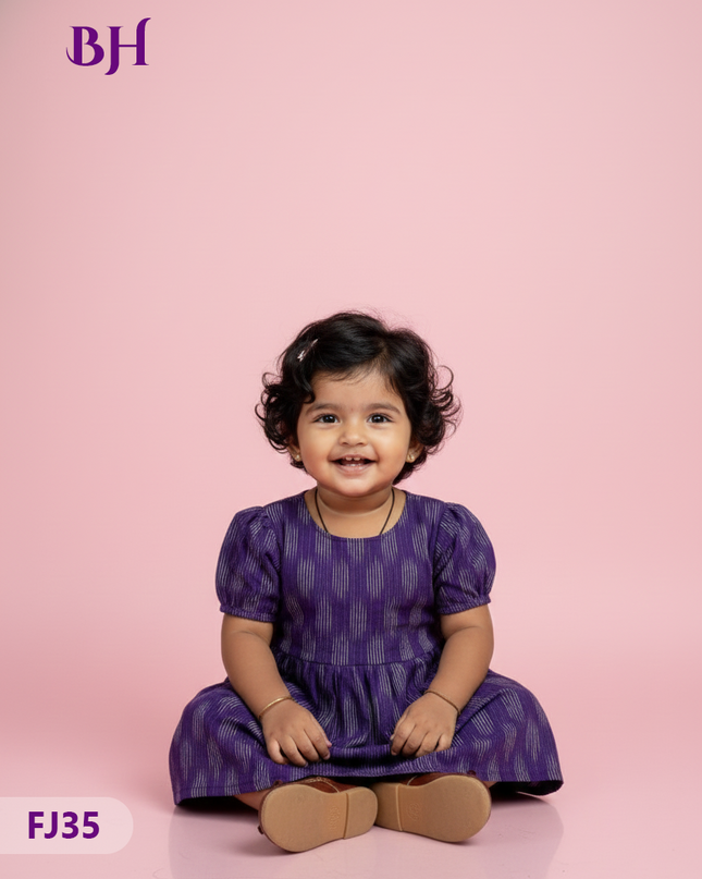 Dark Purple Cotton Printed Baby Frocks – Latest Kids Wear Collection | Bhavana Handlooms