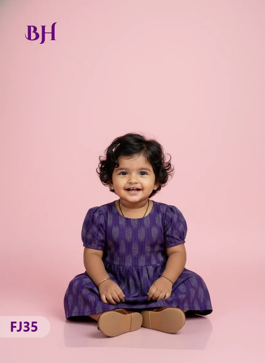 Dark Purple Cotton Printed Baby Frocks – Latest Kids Wear Collection | Bhavana Handlooms