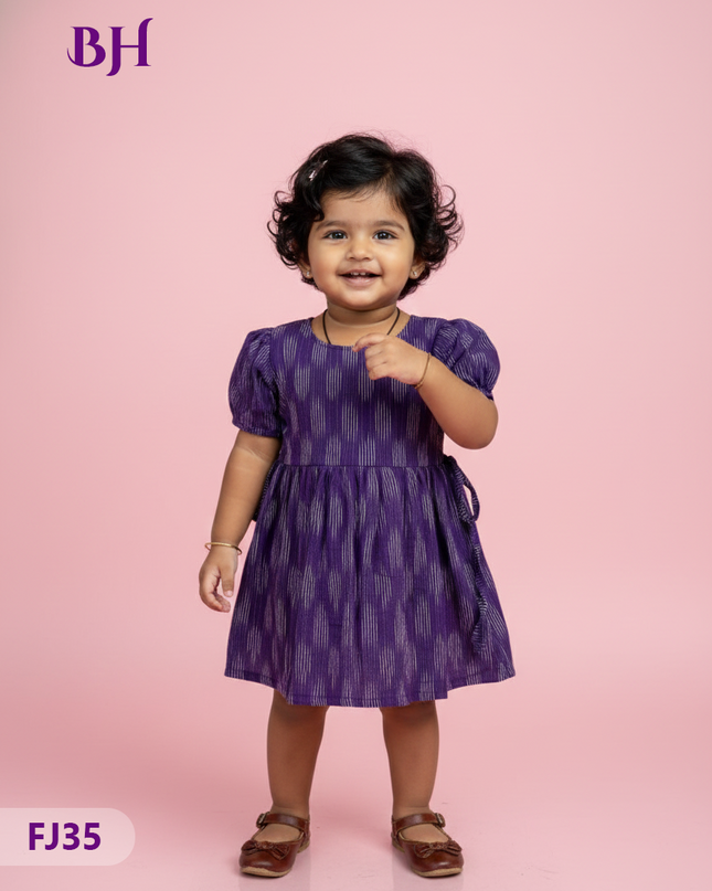 Dark Purple Cotton Printed Baby Frocks – Latest Kids Wear Collection | Bhavana Handlooms