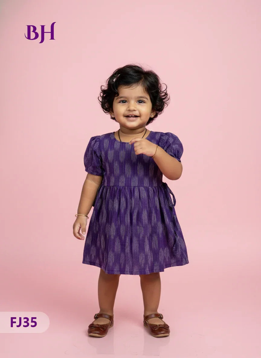 Dark Purple Cotton Printed Baby Frocks – Latest Kids Wear Collection | Bhavana Handlooms