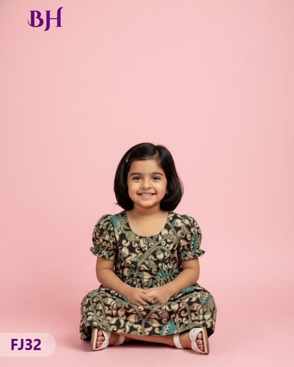 Black Cotton Printed Baby Frocks – Latest Kids Wear Collection | Bhavana Handlooms